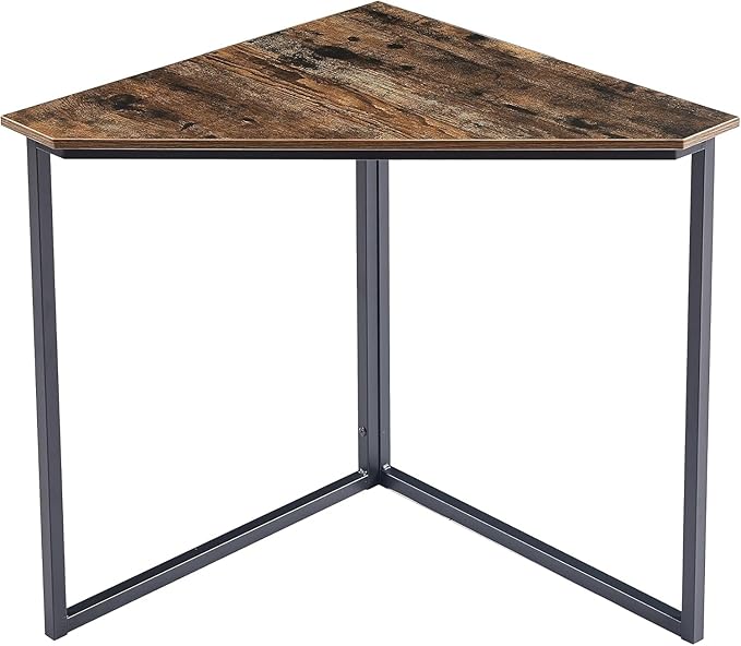 VECELO ฯนะพrnะตr Desk, Corner Tables for Living Room for Small Space Triangle Computer Desk with Steel Frame ฯนะพrnะตr Shelves with Metal Frame ฯนะพrnะตr Writing Desk for Workstation Retro Brown 33.1"
