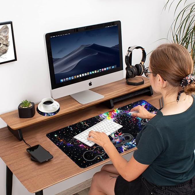 Ergonomic Mouse Pad Set with Wrist Support for Keyboard and Wrist Rest for Mouse, Memory Foam Comfort, Non-Slip Large Desk Mat for Home Office Pain Relief,Colorful Dinosaur