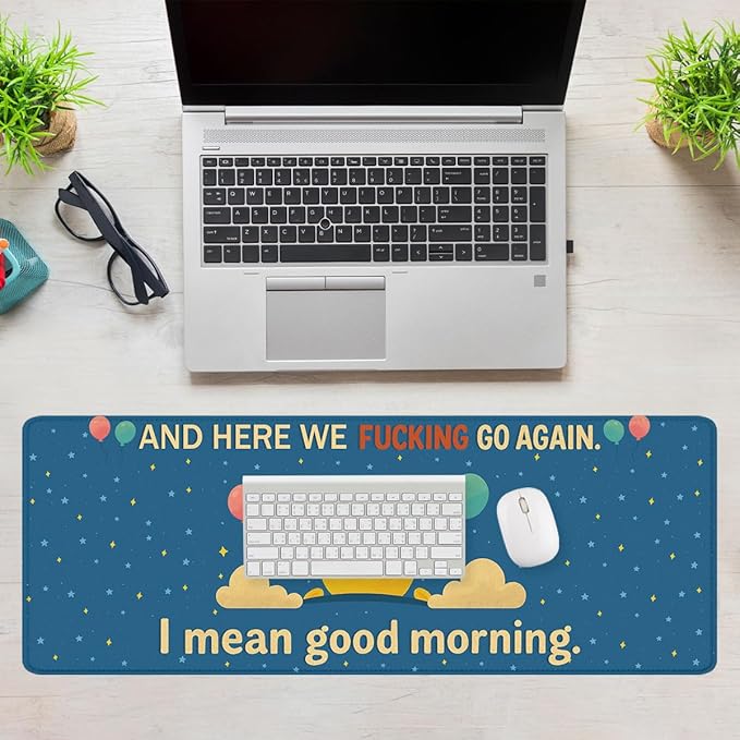 Funny Morning Desk Pad Mouse Pad Cartoon Cute Sun Cloud Stars Extended Gaming Mouse Pad Mat with Stitched Edge Non-Slip Base Big Mousepad 31.5"x11.8"