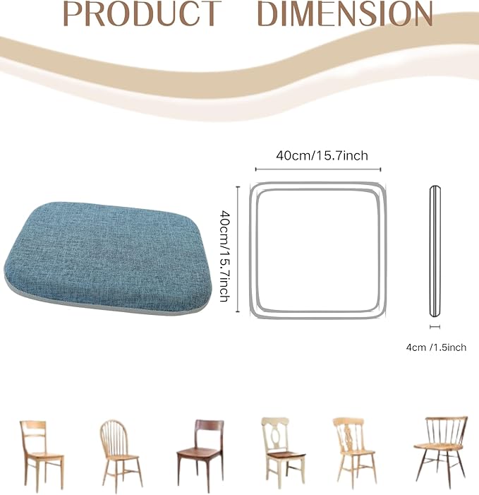 High Resilience Memory Foam Chair Cushion 15"x15"x2" Set of 2 Square Chair Pads and Washable Cover Non Slip Seat Cushions for Indoor Dining Room Kitchen and Office Chairs (Green,15"x15")