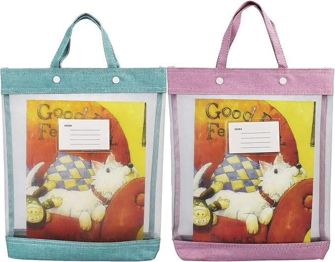 Nylon Document Bag with Handle Light Transparent Mesh File Tote Bag Pouch for Carrying Books Papers (2, Pink&Green)