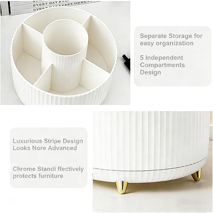 Office Supplies Rotating Pen Holder for Desk with Stapler Staple Remover, Tape Dispenser,2pcs Tape Refills, Binder Paper Clips Kit, Scissor,Pen, Ruler & Sticky Tabs,White Office School Supplies(White)