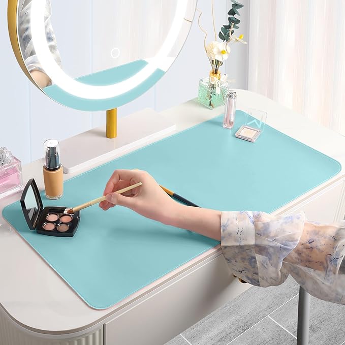 Makeup Mat for Vanity to Protect Desk Top 23.6 x 11.8in, Dual-Sided Makeup Mat, Easy to Clean Desk Pad - Waterproof and Oilproof Vanity Accessories (Blue and Pink)