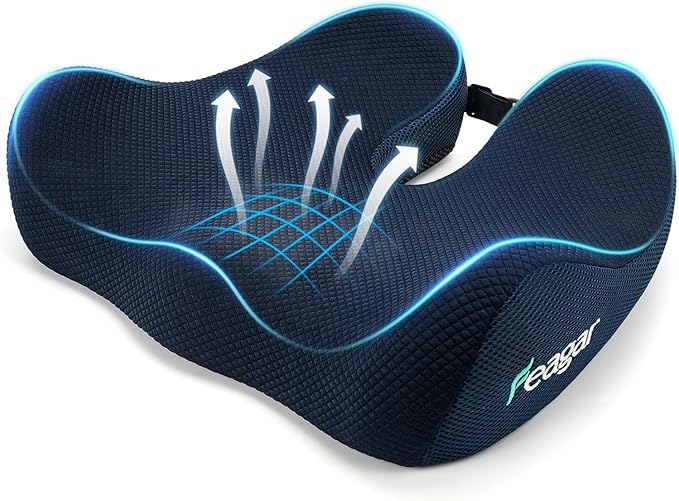 Feagar Seat Cushion for Office Chair - Memory Foam Tailbone Cushion for Desk Chair, Car Seat and Wheelchair - Ergonomic Chair Pad for Hip and Lower Back Comfort - Washable Mesh Cover Blue