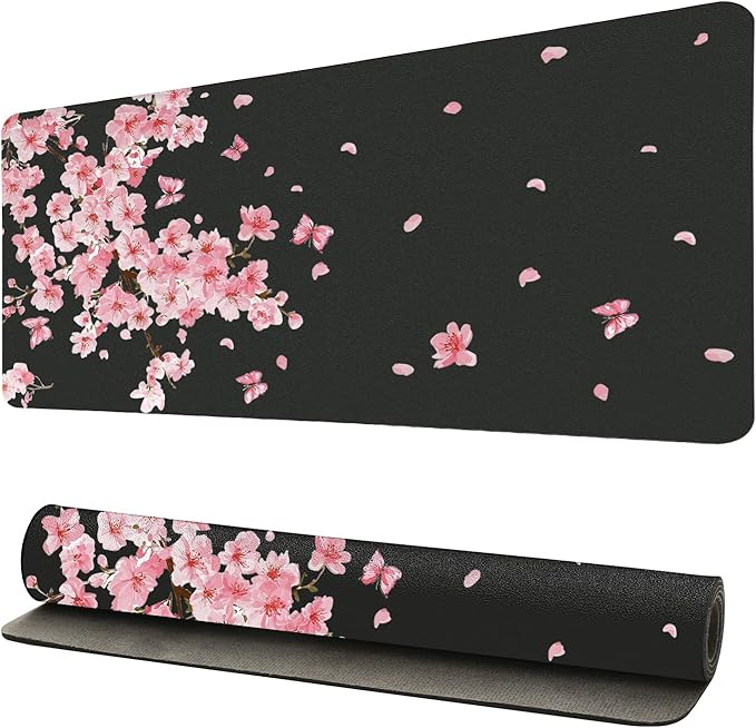Pink Cherry Blossoms Desk Mat, Classic PU Leather Desk Pad for Women - Large Non-Slip Office Mat for an Elegant Gaming & Home Workspace(23.6x11.8 Inch)