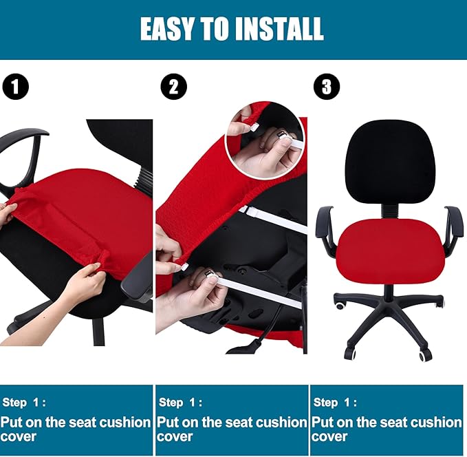 Smiry Stretch Jacquard Office Computer Chair Seat Covers, Removable Washable Anti-dust Desk Chair Seat Cushion Protectors - Red