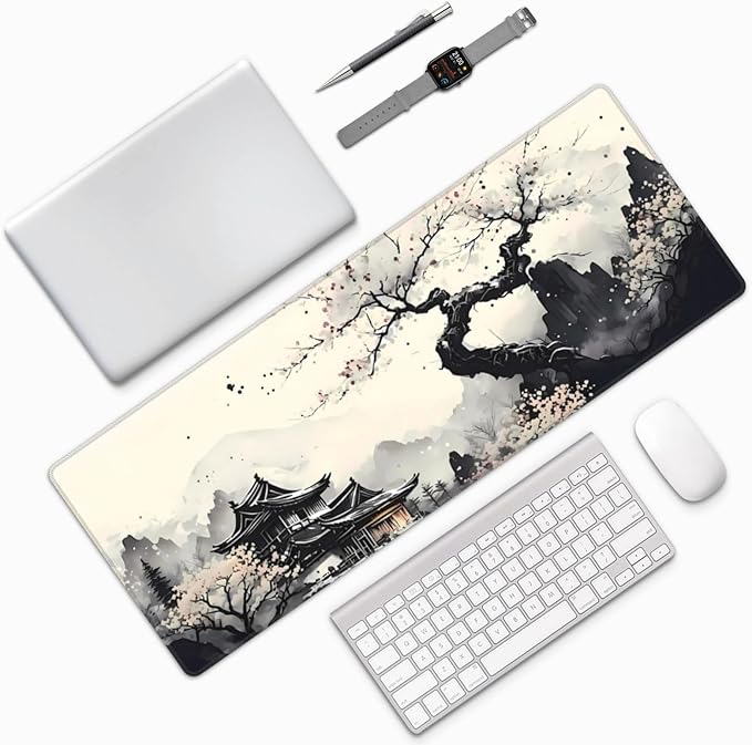 Extended Gaming Mouse Pad, Large Gaming Mouse Waterproof with Stitched Edges, Non-Slip Desktop Pad for Home and Office, Level Up Your 31.5x11.8 Inchโฆ (wash Painting)