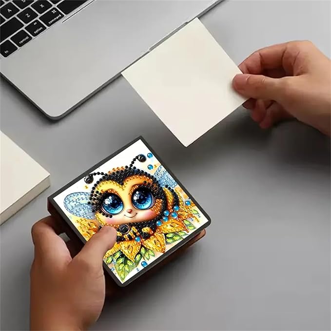 Bee Diamond Painting Kit Note Box,Memo Paper Storage Box Diamond Art,Sticky Note Holder Diamond Art,Diamond Painting Memo Pad For Office Desk. (bee)