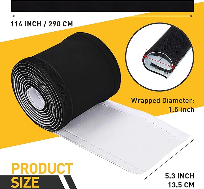 Neoprene Cable Sleeve - 60" for Trolling Motor Wire Protection & Management, Black & White