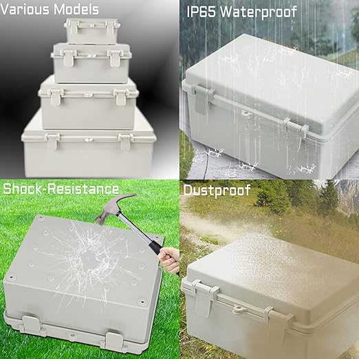 Zulkit Junction Box ABS Plastic Dustproof Waterproof IP65 Electrical Boxes Hinged Shell Outdoor Universal Project Enclosure with 2 Cable Glands 7.9 x 3.9 x 2.8 inch (200x100x70mm)