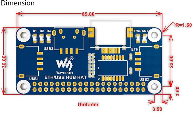 for Raspberry Pi 4B/3B+/3B/2B/Zero/Zero W/Pi Zero 2 W/ 2 WH, Ethernet/USB HUB HAT Board with RJ45 10/100M Ethernet Port and 3X USB Ports, Compatible with USB2.0/1.1