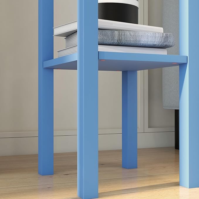 HOMCOM Narrow End Table with Drawer and Bottom Shelf, Slim Side Table for Small Spaces, Skinny Modern Space-Saving Accent Desk for Living Room, Set of 1, Light Blue