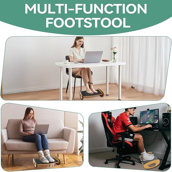 Solid Wood Foot Rest for Under Desk at Work - Ergonomic Foot Stool Under Desk,Rocking Foot Rest with All-Non-Slip Mat for Feet Support Leg Under Stools Footrest for Home Office Gaming