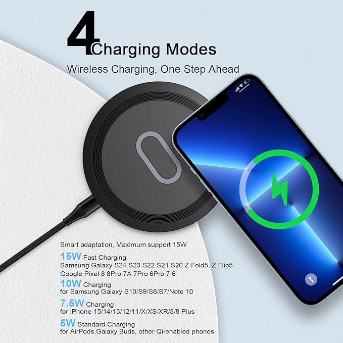 15W Wireless Google Charger Fast Charging Pad for Google Pixel 10A 10 9A 9 Pro XL Fold 8 7 6 Pro 8A 7A,Samsung Galaxy S26 S25 S24 Ultra S23 FE S22 Z Flip Fold7 6,Wireless Charger Station Fast Charging