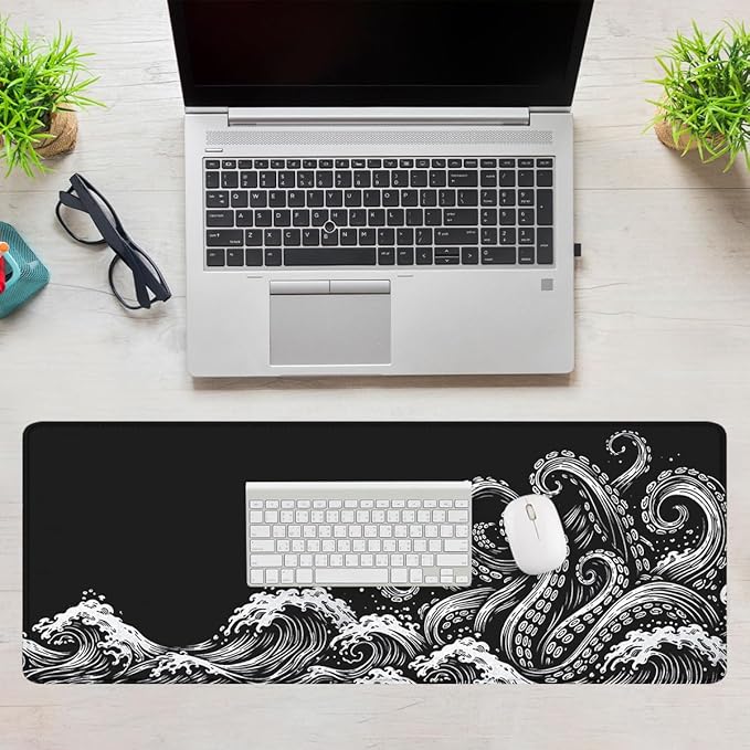 Dark Ocean Gaming Mouse Pad Kraken Wave Art Mousepad XL Large Gaming Mouse Pad Laptop Keyboard Mat Desk Pad Office Computer Keyboard Laptop 31.5"x11.8"
