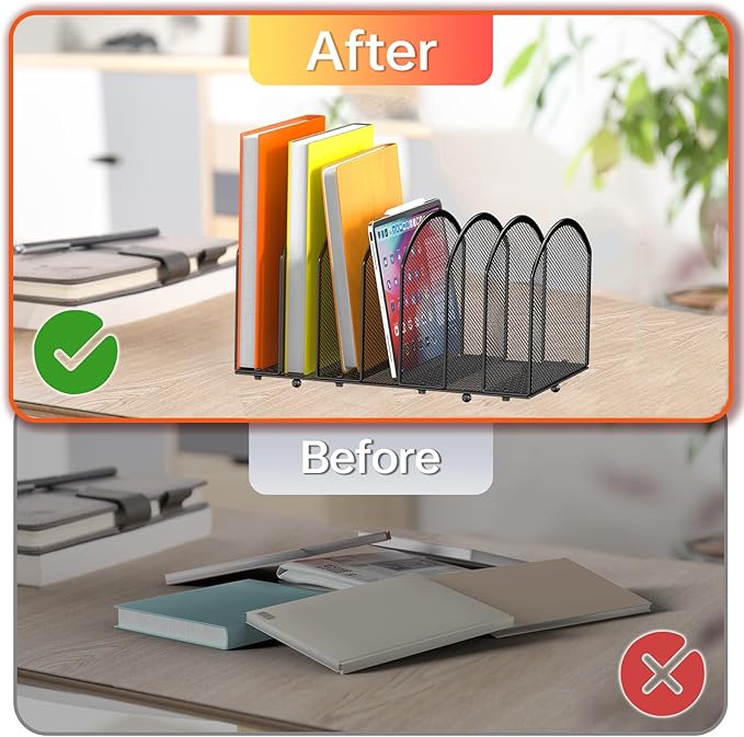 Gawerk 2 Pack Desk File Organizer, 7-Section Upright Mesh Desktop Organizer File Sorter Office Organization Letter Holder, Vertical Desktop File Holder for Office Home, Black