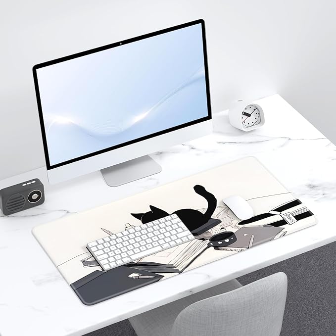 Desk Pad, 32" x 16" XXXL Extended Large Gaming Mouse Pad, Desktop Decor Desk Mat, Men Women Office Supplies and Accessories, Cute Anime Mouse Mat for Laptop & Keyboard, Reading Cat