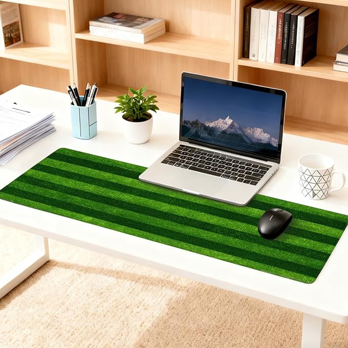 Large Mouse Pad Green Grass Stripes Non-Slip Rubber Long Gaming Desk Mat Big Computer Keyboard Mousepad Waterproof Protector Wristing Pad for Gaming Office Home Decorative 31.5 X 11.8 Inch