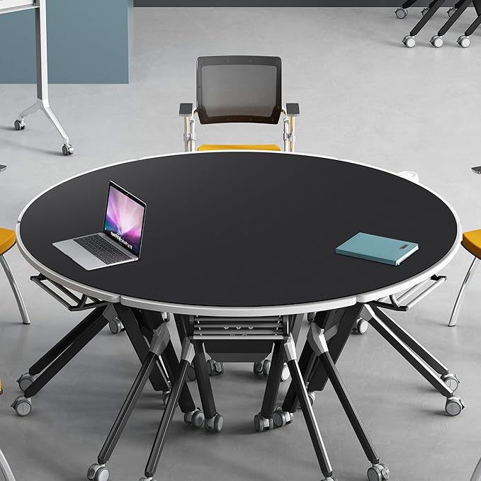 CENNBIE 54/51/47/43/40 Inches Round Table Mat - Cork Leather Table Pad - Suitable as Side Dining Coffee Table Cover Protector - Can Be Cut to Fit (Black)