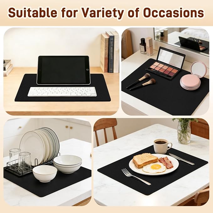 Cuttable PU Leather Nightstand Mat - 13.8x10.8in, Waterproof, Heat Resistant & Non-Slip Night Stand Accessories, Bedside Table Mat, Dresser Protector Top, End Table Cover, Small Desk Mat, Black
