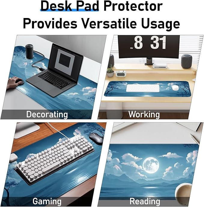 Mouse Pad, Moon Pattern, Non-Slip Rubber Base Gaming Mouse Pad for Home, Office, Gaming, Large 31.5x11.8 Inch Desk Pad