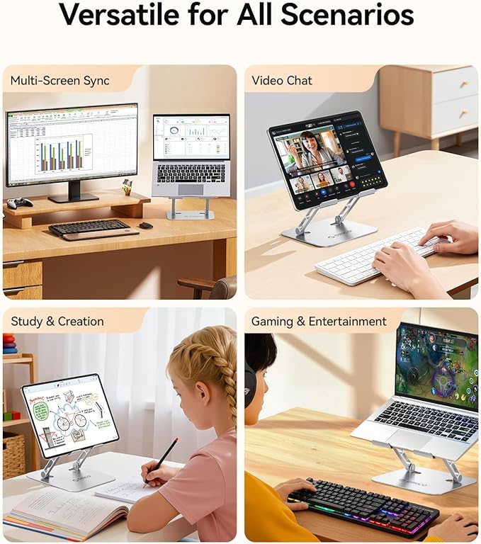 ORICO Ergonomic Laptop Stand for Desk, Height Adjustable Aluminum Laptop Stand Riser, Foldable Computer Holder for MacBook Neo, Air, Pro, Dell XPS, HP, Lenovo, Fits Devices up to 17" (ST11, Silver)