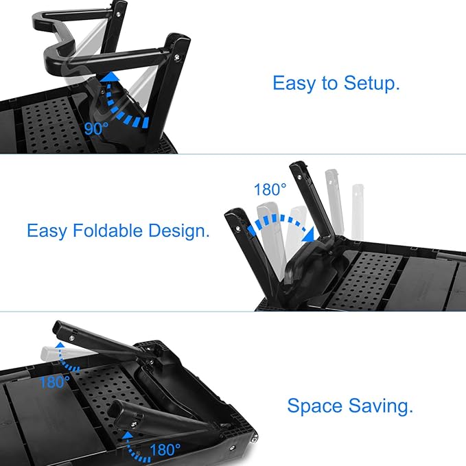 Moclever Laptop Bed Stand โ Adjustable Laptop Table with Cooling Fan, Foldable Laptop Desk with USB Hub, LED Light & Storage โ Multi-Functional Computer Tray for Bed, Sofa, Home, and Office