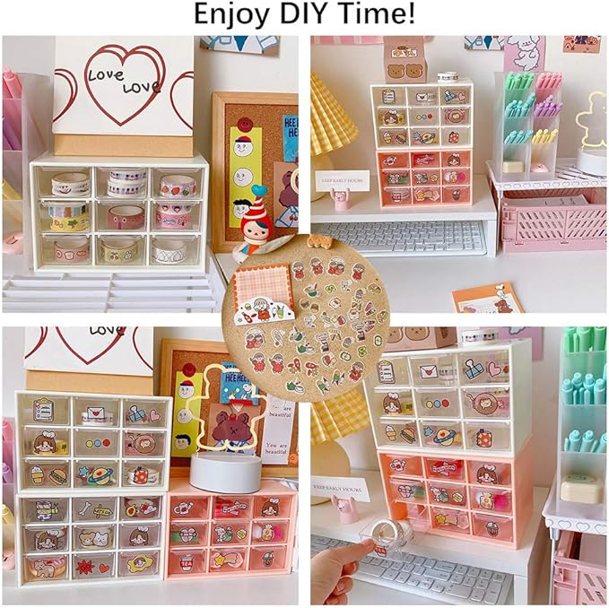 SITAKE Mini Plastic Drawer Organizer, Art Craft Organizers and Storage Used In Desk, Vanity in Home Or Office, 9 Removable Drawers for DIY Crafts, Art Supply, Office Supplies and Jewelry (Pink)