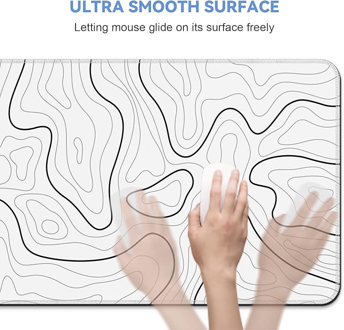 DIGSOM Mouse Pad Gaming Mousepad 31.5 x 11.8 in Large Mouse Pad for Keyboard and Mouse with Anti-Slip Rubber Base, Keyboard Pad XL Mouse Mat for Home and Office(White with Black Topographic Line)