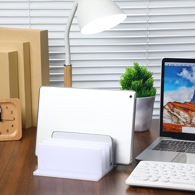 Frienda 4-Compartment Acrylic Vertical Laptop Stand, Can Accommodate with a Thickness of Less Than 2 cm, Fits Most Laptop(2 Pcs,White)
