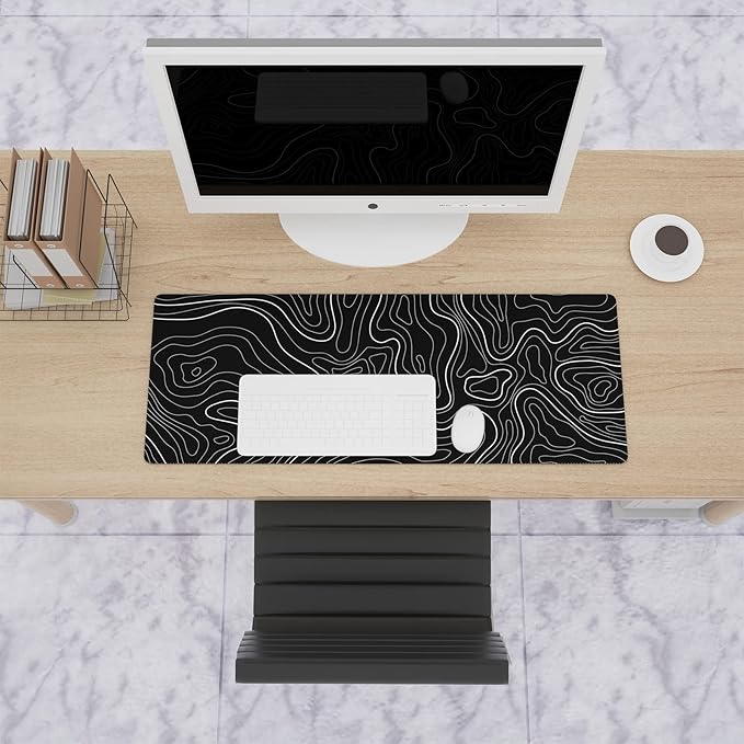Ovenbird Extra Large Mouse Pad, Extended Topographic Map Gaming Mousepad with Non-Slip Base & Stitched Edges, 35.4" x 15.7", Black