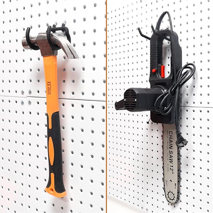 HUHOLE 8 Pack Pegboard Drill Holder and Utility Hooks Set Heavy Duty Vinyl Coated Pegboard Tool Holder for Power Tools Hammer and Cords Fits Standard 1/4 Inch Pegboard Organizer Accessories