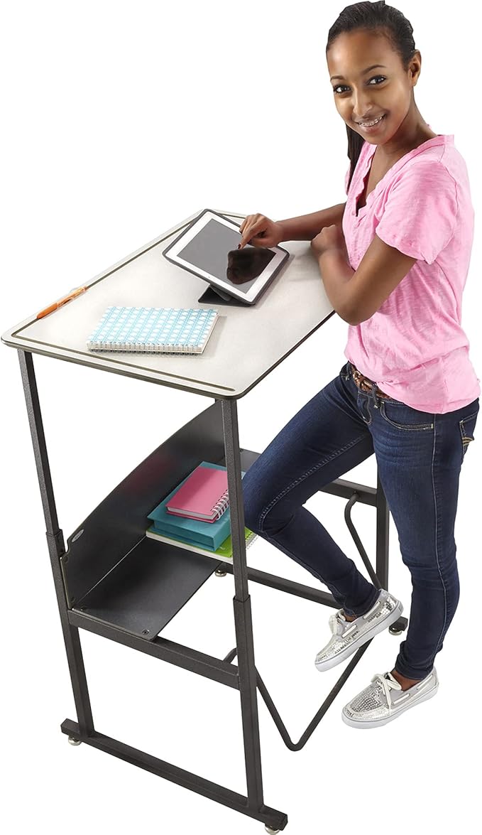 Safco Products AlphaBetter Adjustable-Height Desk, 36" W x 24" D Standard Desktop, Book Box, Swinging Footrest Bar
