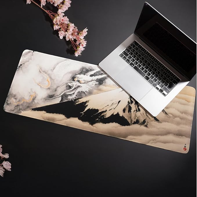 BELLEMOND Japanese Art Desk Mat | Large 31.5x11.8in Anime Mouse Pad for Keyboard & Mouse | Non-Slip Base, Water-Repellent | Original Japanese Design | Guardian of Fuji