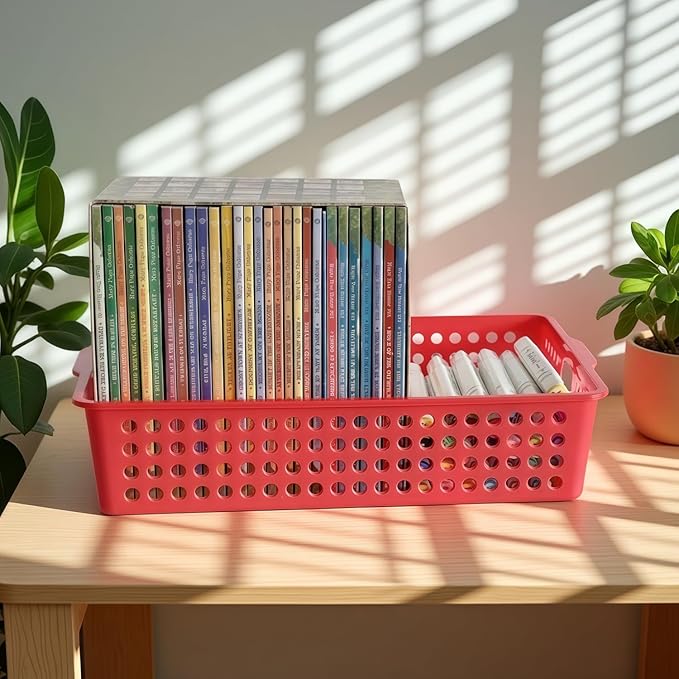 RAUVOLFIA 6 Pack Plastic Turn in Paper Trays for Classroom, Colorful Storage Bin Basket Organizers for School Supplies, Classroom Organization and Storage Tray Holds 4A Paper (Bright Color)