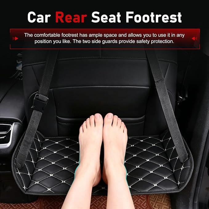 Car Foot Hammock, Leather Comfortable Car Seat Foot Rest, Ergonomic Vehicle Seatback Legs Relaxation Accessory, Universal for Traveling Camping Office (Black & White)