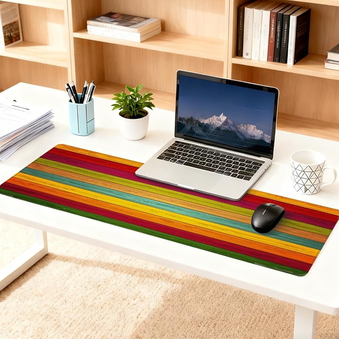 Large Mouse Pad Gay Rainbow Wood Non-Slip Rubber Long Gaming Desk Mat Big Computer Keyboard Mousepad Waterproof Protector Wristing Pad for Gaming Office Home Decorative 31.5 X 11.8 Inch