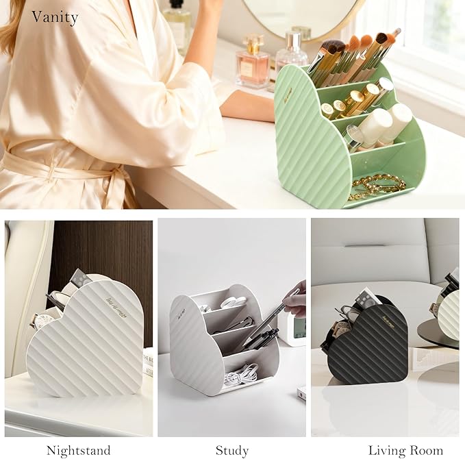 Heart-Shaped Slanted Makeup Organizer – 4-Compartment Tiered Storage, Durable Food-Grade Material, Stylish Vanity & Desk Cosmetic Holder (Green)