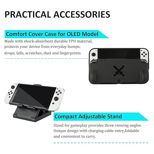 Accessories Bundle for Nintendo Switch OLED Model: Super Kit with Carrying Case, Screen Protector, Steering Wheels, Joycon Grips, Charging Dock, Playstand, Protective case and More (23 in 1)