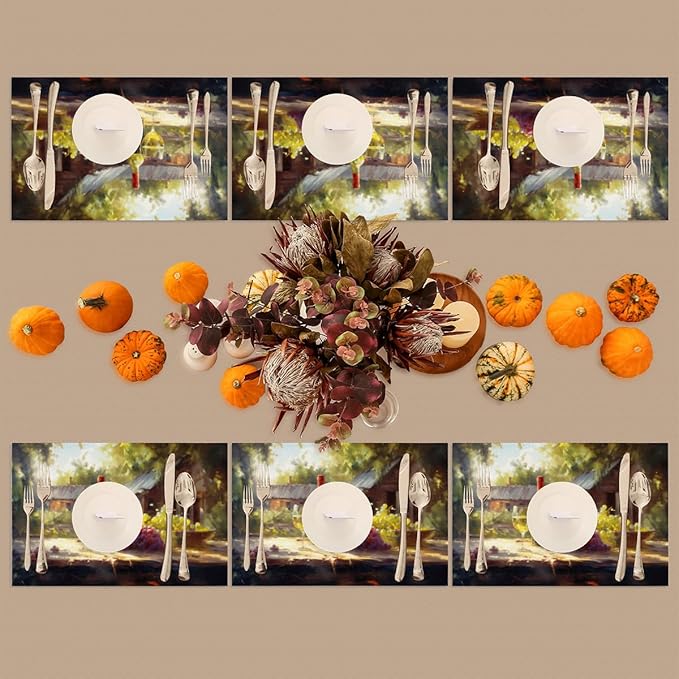Placemats Set of 4 Heat-Resistant Rectangle Place Mats Grape Red Wine Vintage Washable Plastic PVC Dining Table Mat Non-Slip Wipeable Woven Vinyl Placemat for Kitchen Patio Table Decor