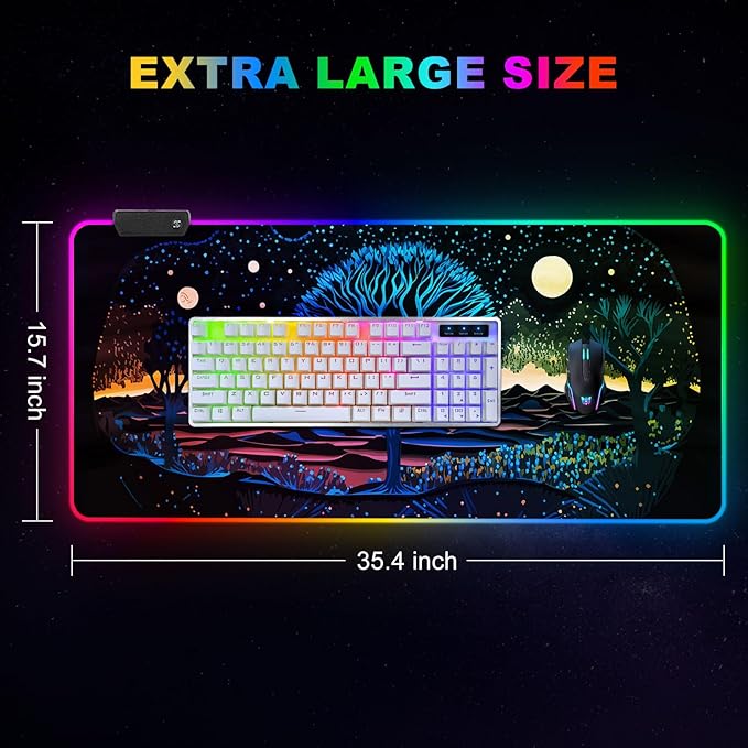 ARTSO Extra Large RGB Gaming Mouse Pad with 14 Light Modes, Extended Soft LED Mousepad, Anti-Slip Rubber Base, Computer Keyboard Mat (35.4 x15.7 Inch), Mysterious Tree