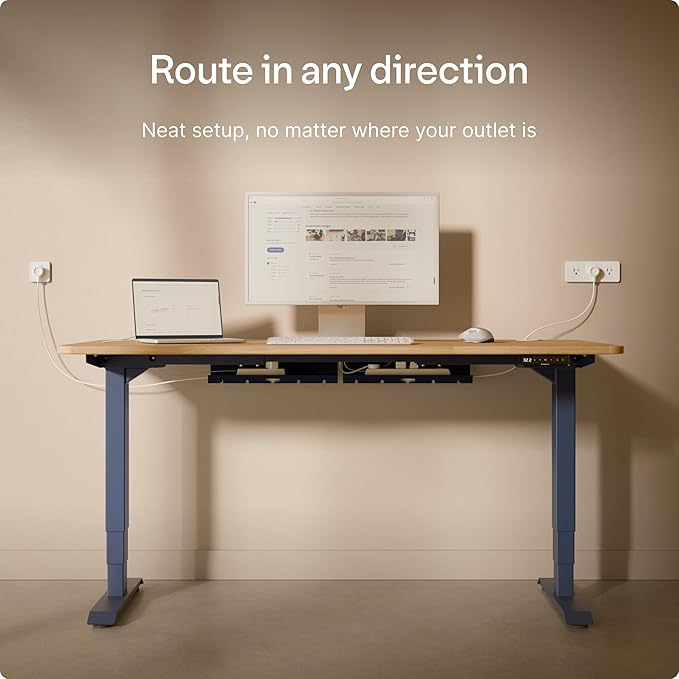 Desktronic Cable Duct Desk Blue Set of 2 - Stainless Steel Cable Management Desk Cable Duct with 5 Cable Cut-Outs - Easy to Install Cable Organiser - Cable Holder