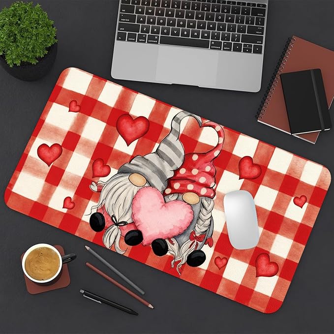 Christmas Mouse Pad PU Leather Red Peach Heart Desk Mat Large Waterproof Gaming Pad Non-Slip Keyboard Mouse Pad Writing Pad for Gamer Office&Home