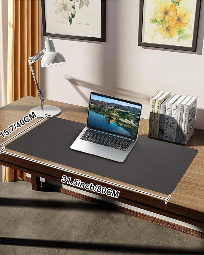 Small Desk Mat,Leather Desk Pad Protector,Desk Mouse pad,Office Desk mat,Laptop Mat for Desk, Non-Slip PU Leather Desk Blotter,Waterproof Desk Writing Pad for Office/Home(31.5"x15.7",Dark Grey)