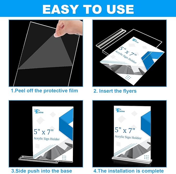 EHWINE 10 Pack Acrylic Sign Holders 5x7 Double-Sided Tabletop Display Stands for Menus Flyers & Signs, Clear Acrylic Picture Frame for Office Business Store & Events