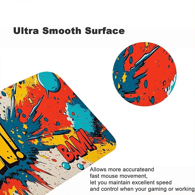 Classic Comic Art Gaming Mouse Pad Colorful Pow Bam Word Art Extended Gaming Mouse Pad Mat with Stitched Edge Non-Slip Base Big Mouse Pad 31.5"x11.8" Office Home Decor for Women Girl