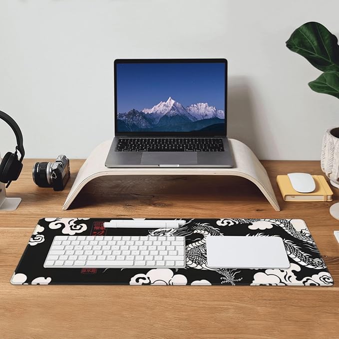 Gaming Mouse Pad Desk Pad,Extended Big Mouse Pad,31.5x11.8 Inch Long Computer Keyboard Mouse Mat Mousepad with 3mm Non-Slip Base and Stitched Edge for Gaming and Officeโฆ (Loong)