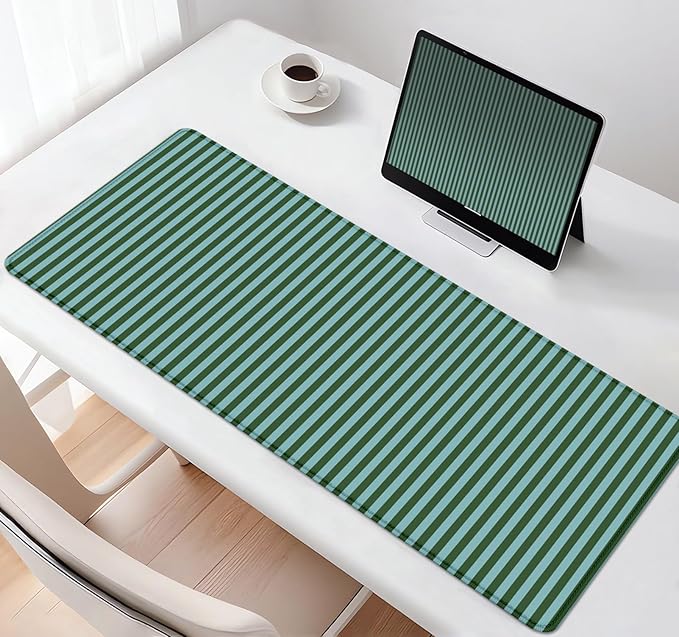 Green Teal Stripes Pattern Extended Mouse Pad, Modern Colorful Non-Slip Large Desk Mat for Office Gaming Laptop, Custom Desk Decor Gaming Mousepad for Computer Desktop, 31.5 x 11.8 inch