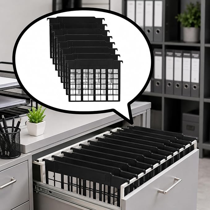 party greeting 8 Pack File and Folder Dividers 9x11.4 Inches Plastic Hanging Filing Cabinet Dividers Organizers Insertable File Separators Supplies for Office Drawer Organization (Black)