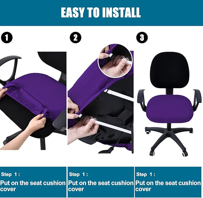 Smiry Stretch Jacquard Office Computer Chair Seat Covers, Removable Washable Anti-dust Desk Chair Seat Cushion Protectors - Violet